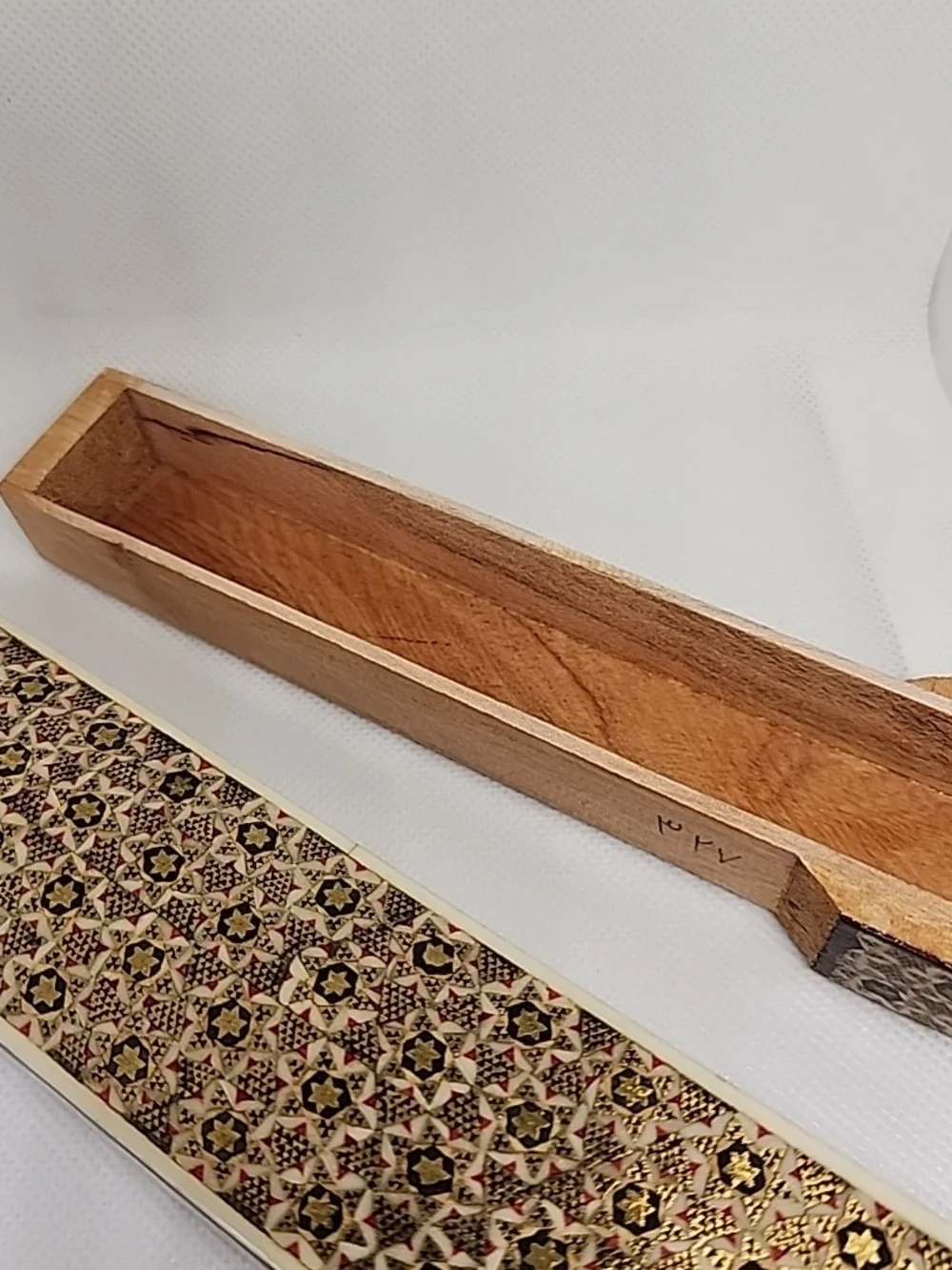 Handcrafted Vintage Floral Inlay Wood Pencil Box - Brown